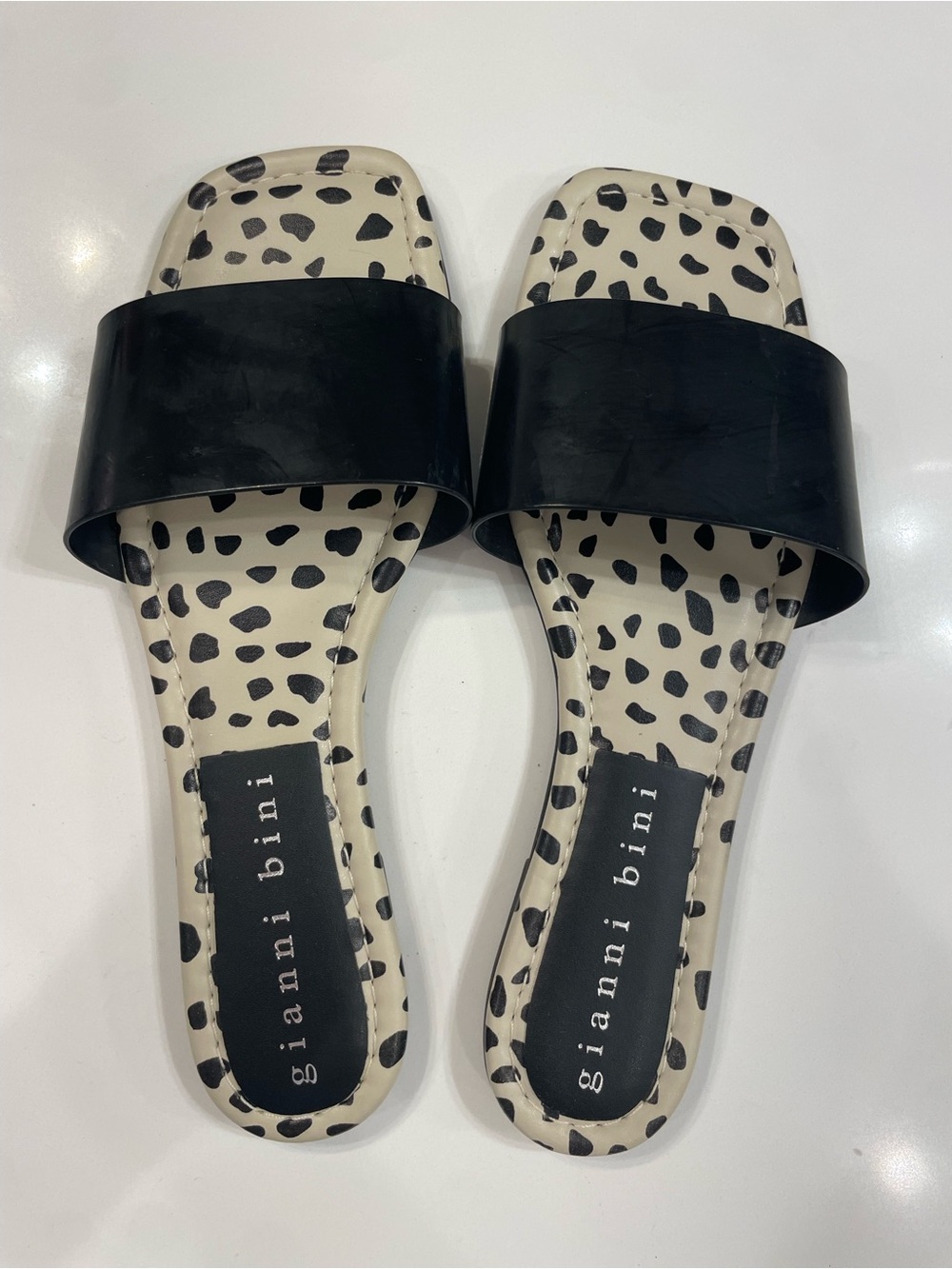 Gianni Bini Black Slide Sandals with Spotted Insole